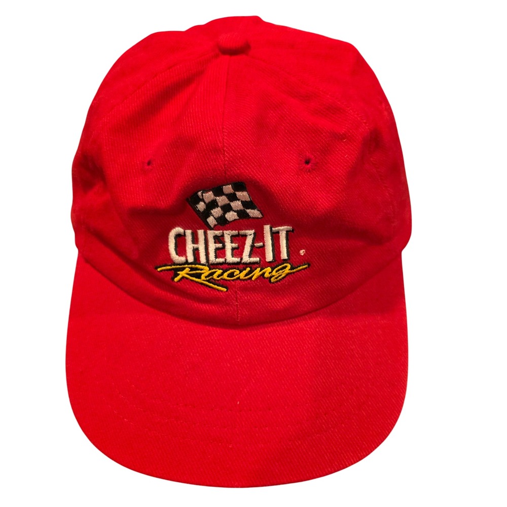 Vintage Cheez-It Racing Checkered Flag Dad Hat Red NASCAR Snack Promo Cap